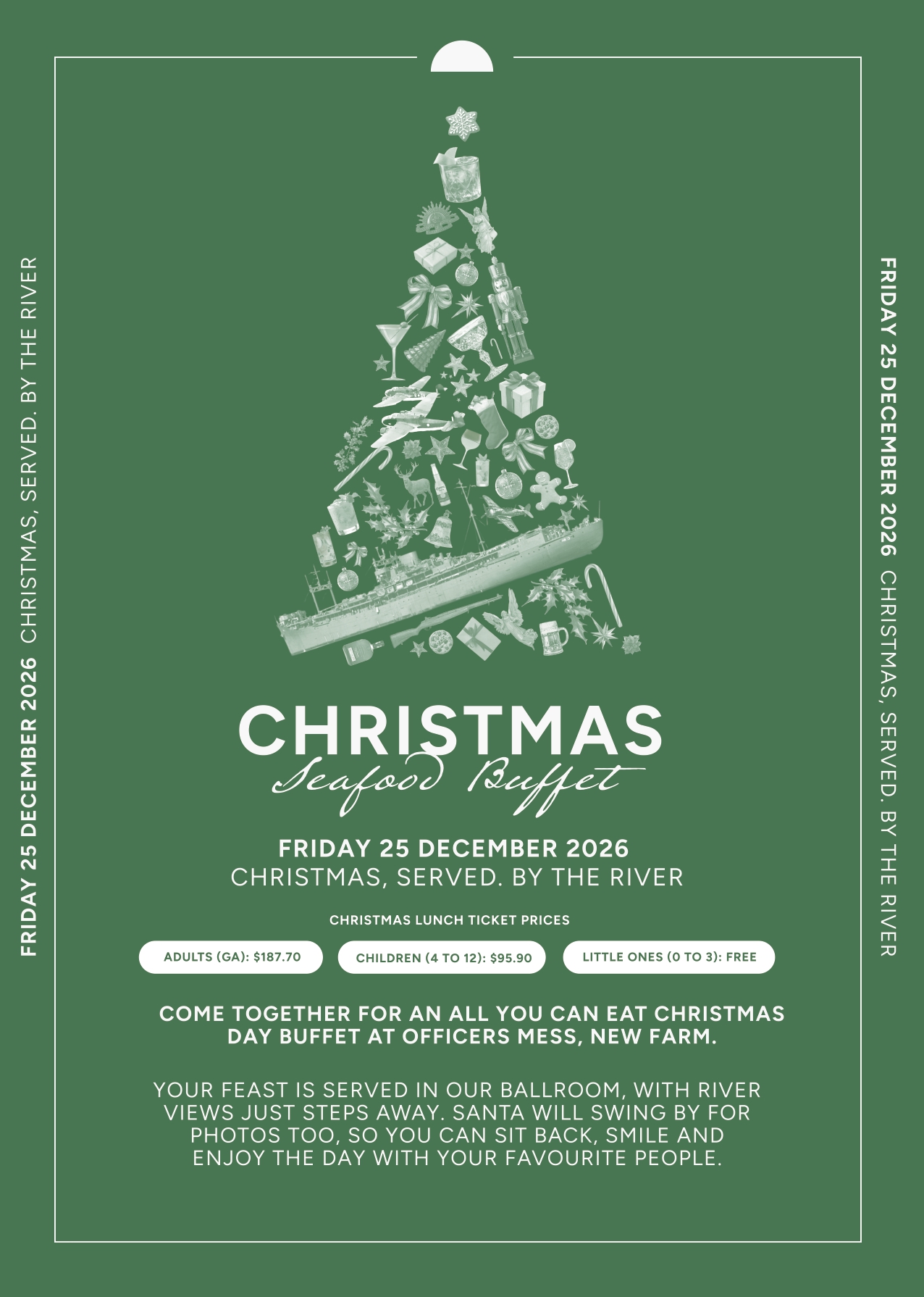 Christmas Seafood Buffet at Officers Mess, Friday 25 December 2026, Christmas served by the river